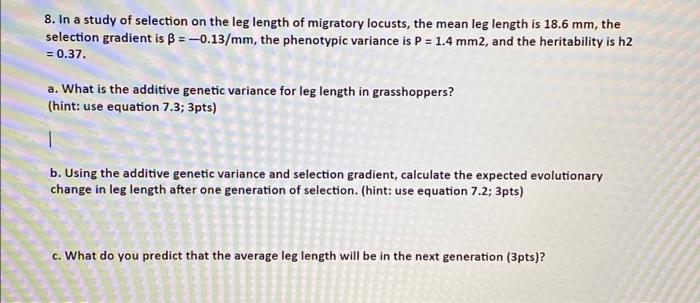 Solved In a study of selection on the leg length of | Chegg.com