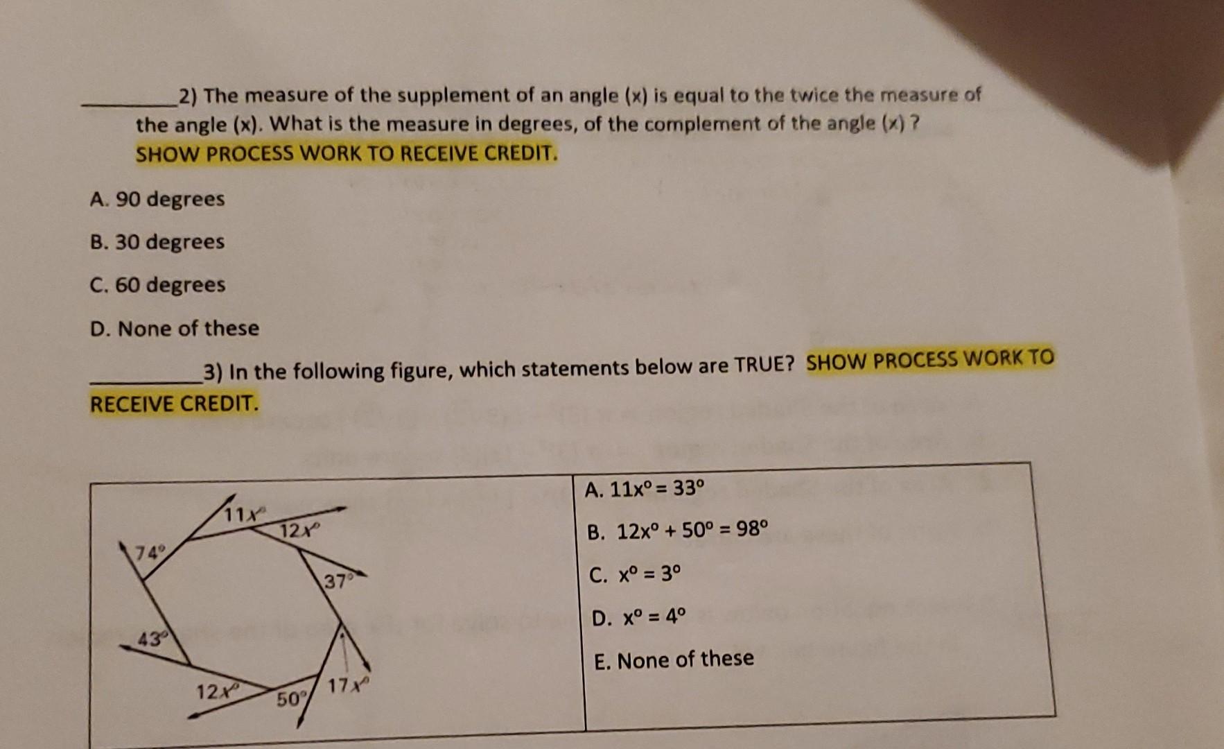 the measure of a supplement of an angle is 12 degrees