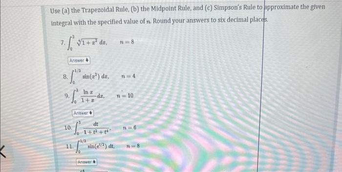 Solved Use (a) The Trapezoidal Rule, (b) The Midpoint Rule, | Chegg.com