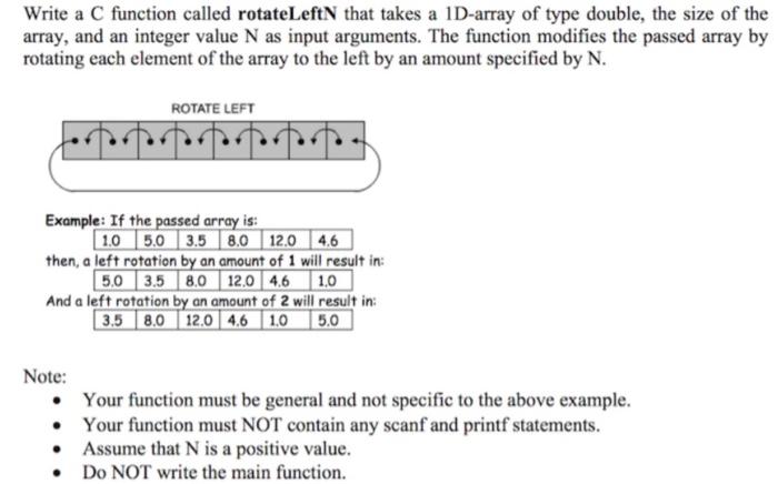 Solved Write a C function called rotateLeftn that takes a | Chegg.com