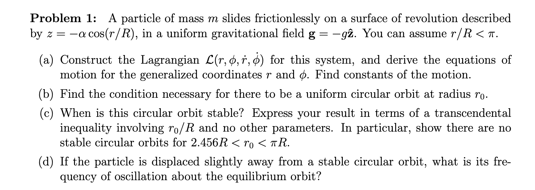Solved Problem 1: A particle of mass m ﻿slides | Chegg.com