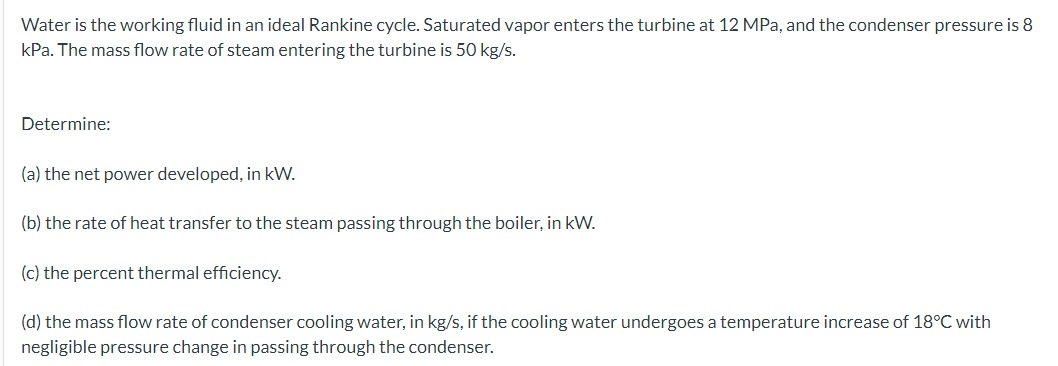 Solved Water is the working fluid in an ideal Rankine cycle. | Chegg.com