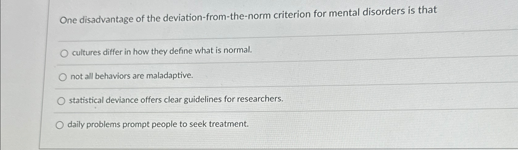 Solved One disadvantage of the deviation-from-the-norm | Chegg.com