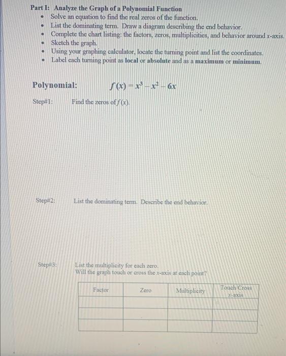 Solved Part I: Analyze the Graph of a Polynomial Function | Chegg.com