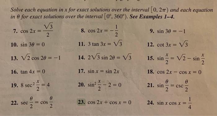 Solved Solve each equation in x for exact solutions over the | Chegg.com