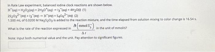 Solved In Rate Law Experiment, Balanced Iodine Clock | Chegg.com