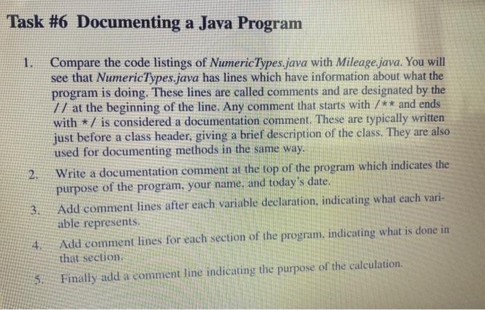 Solved Task #6 Documenting a Java Program 2. Compare the | Chegg.com