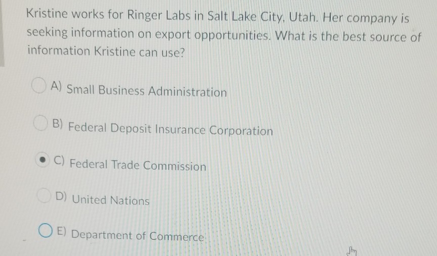 Solved Kristine works for Ringer Labs in Salt Lake City,