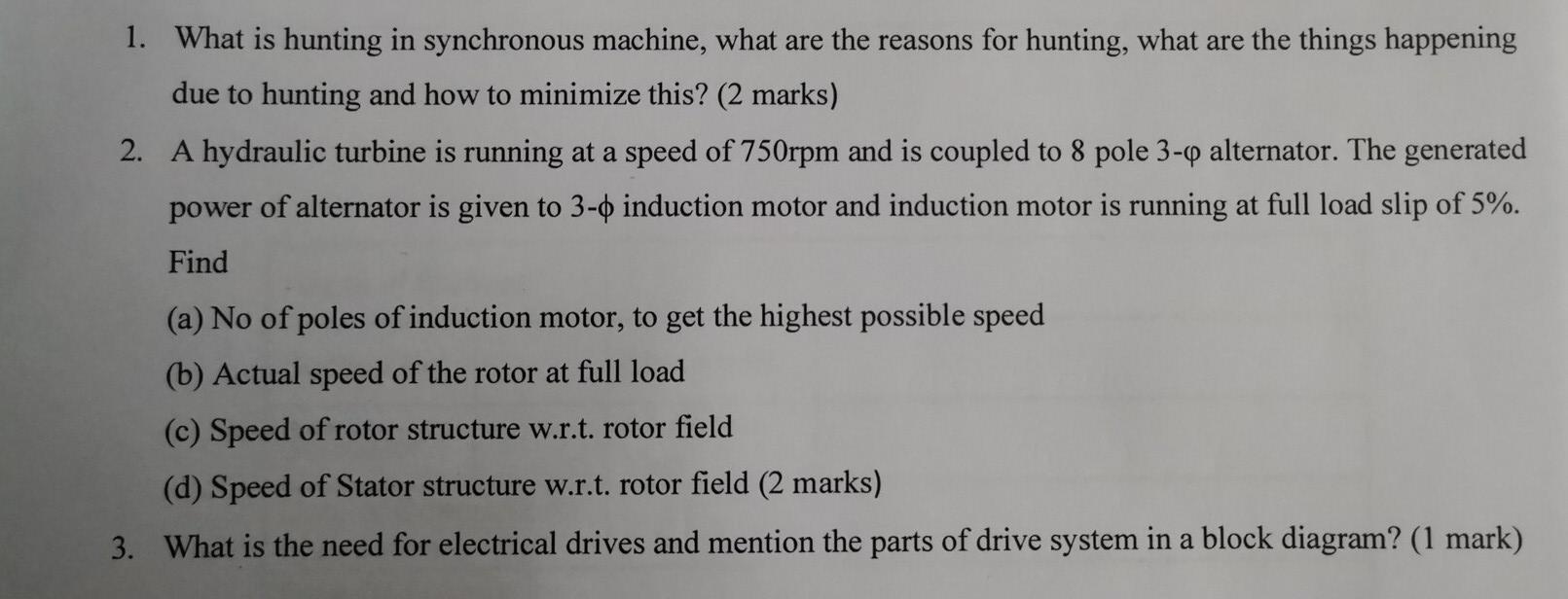 Solved (d) Define synchronous speed and slip. (2 marks) (e)