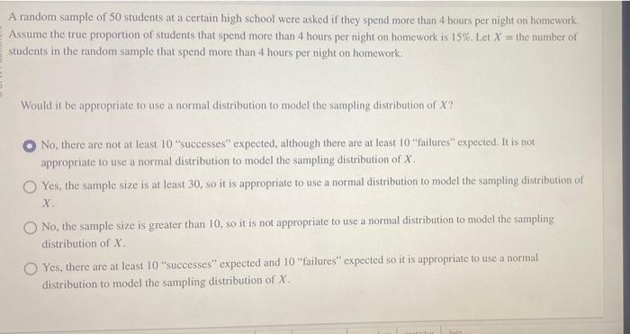 Solved A random sample of 50 students at a certain high | Chegg.com