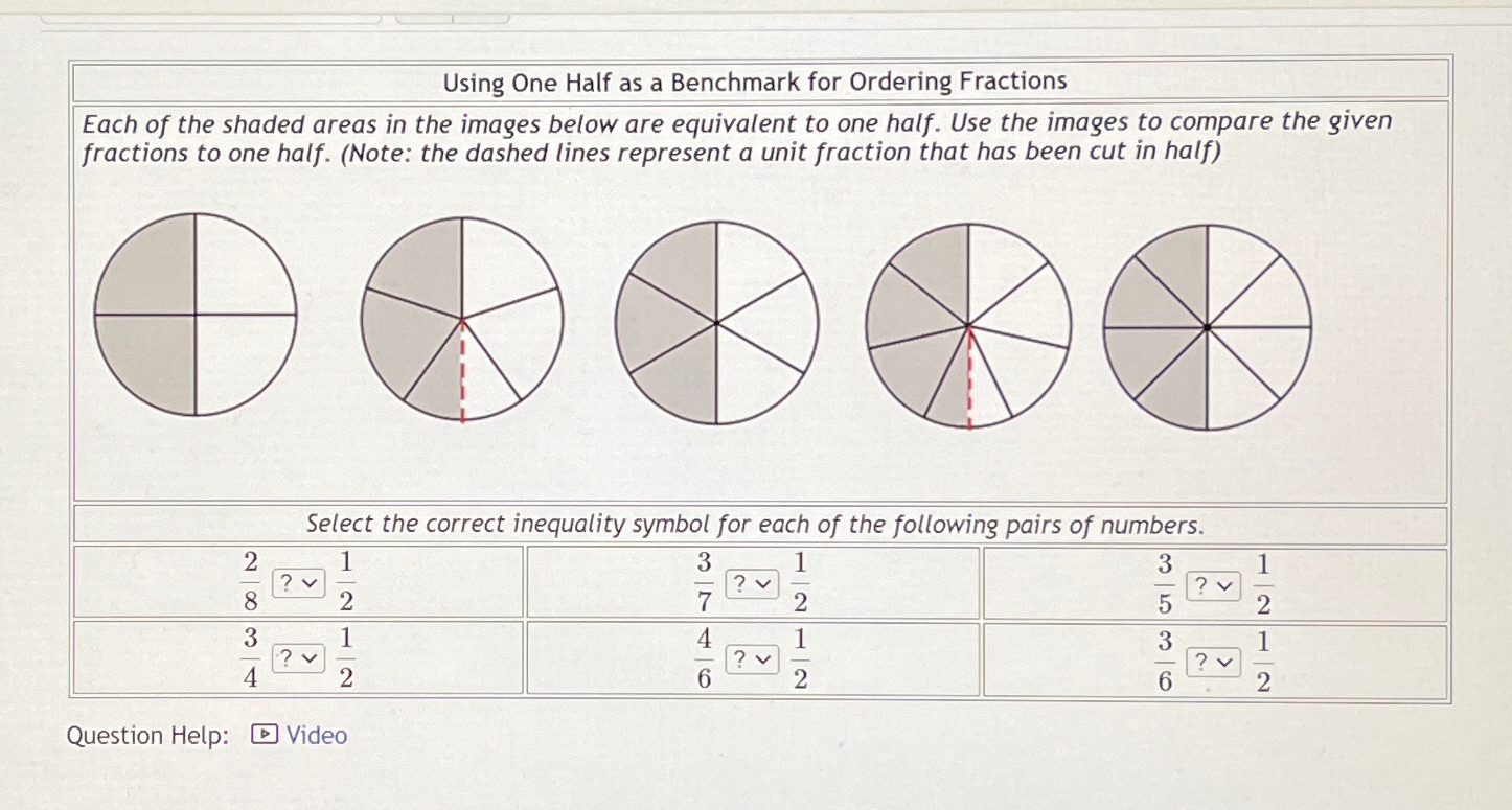 Solved Using One Half as a Benchmark for Ordering | Chegg.com