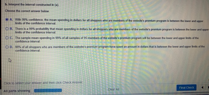 Solved B. Interpret The Interval Constructed In (a). Choose | Chegg.com