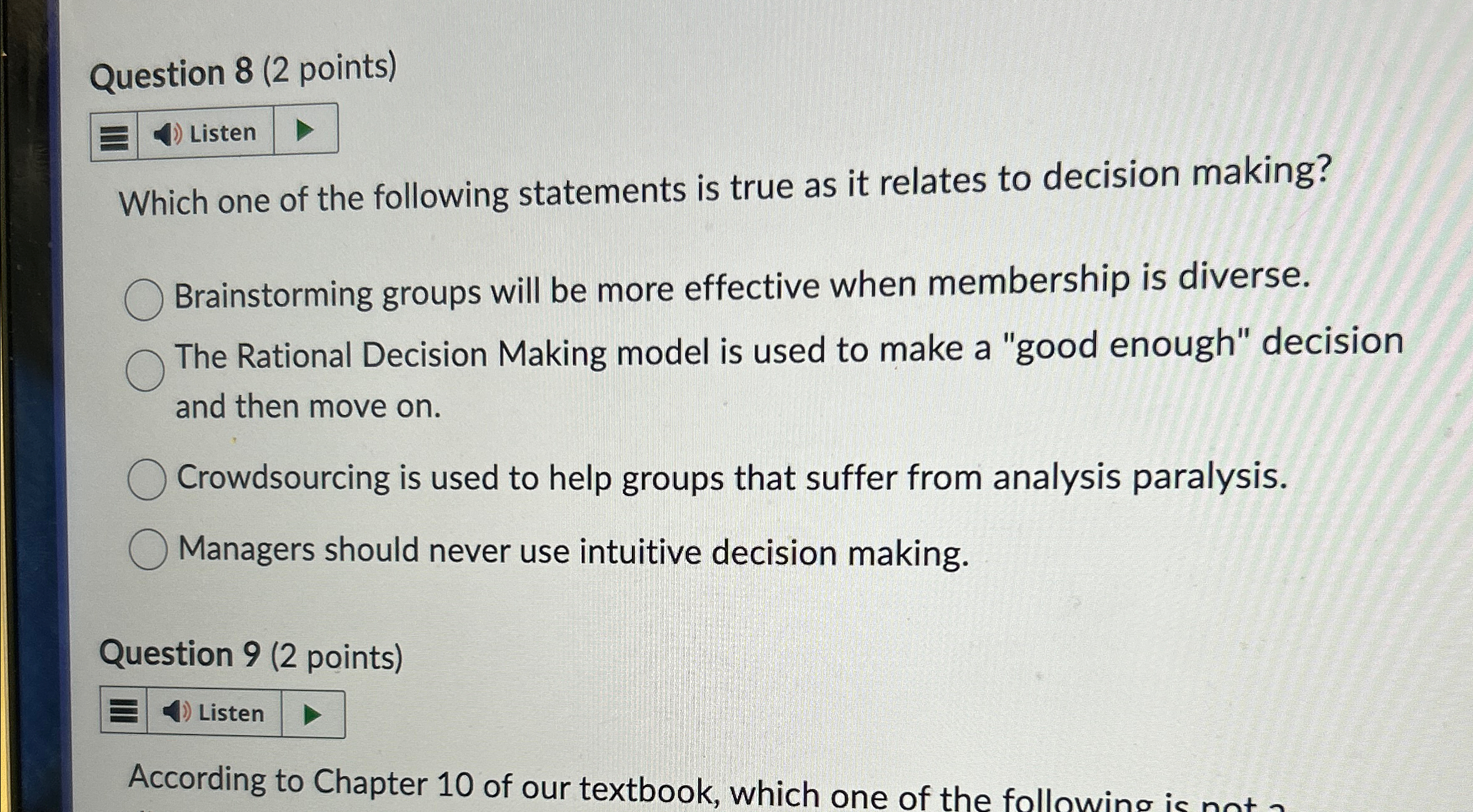 Solved Question 8 (2 ﻿points) Which one of the following | Chegg.com