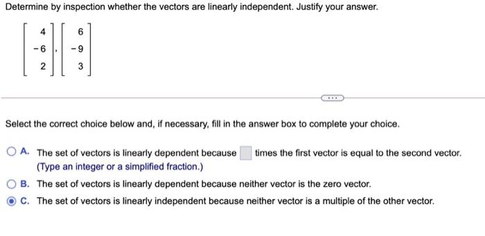 Solved Determine by inspection whether the vectors are | Chegg.com