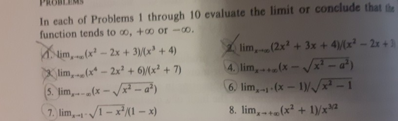 Solved In each of Problems 1 through 10 evaluate the limit | Chegg.com