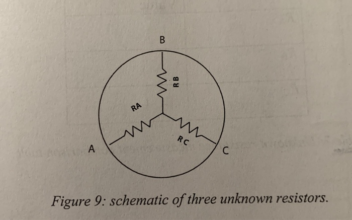 Solved B RB RA RC А C Figure 9: schematic of three unknown | Chegg.com