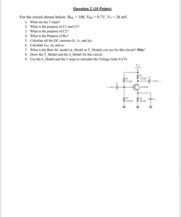 Solved Question 2 (10 Points) For The Circuit Shown Below: | Chegg.com