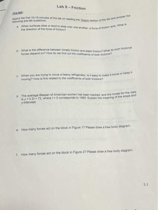 Solved Lab 5 Friction Prelab following prelab Questions