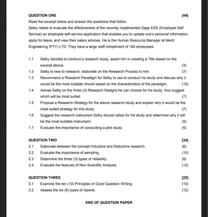 QUESTION ONE Read the excerpt below and answer the