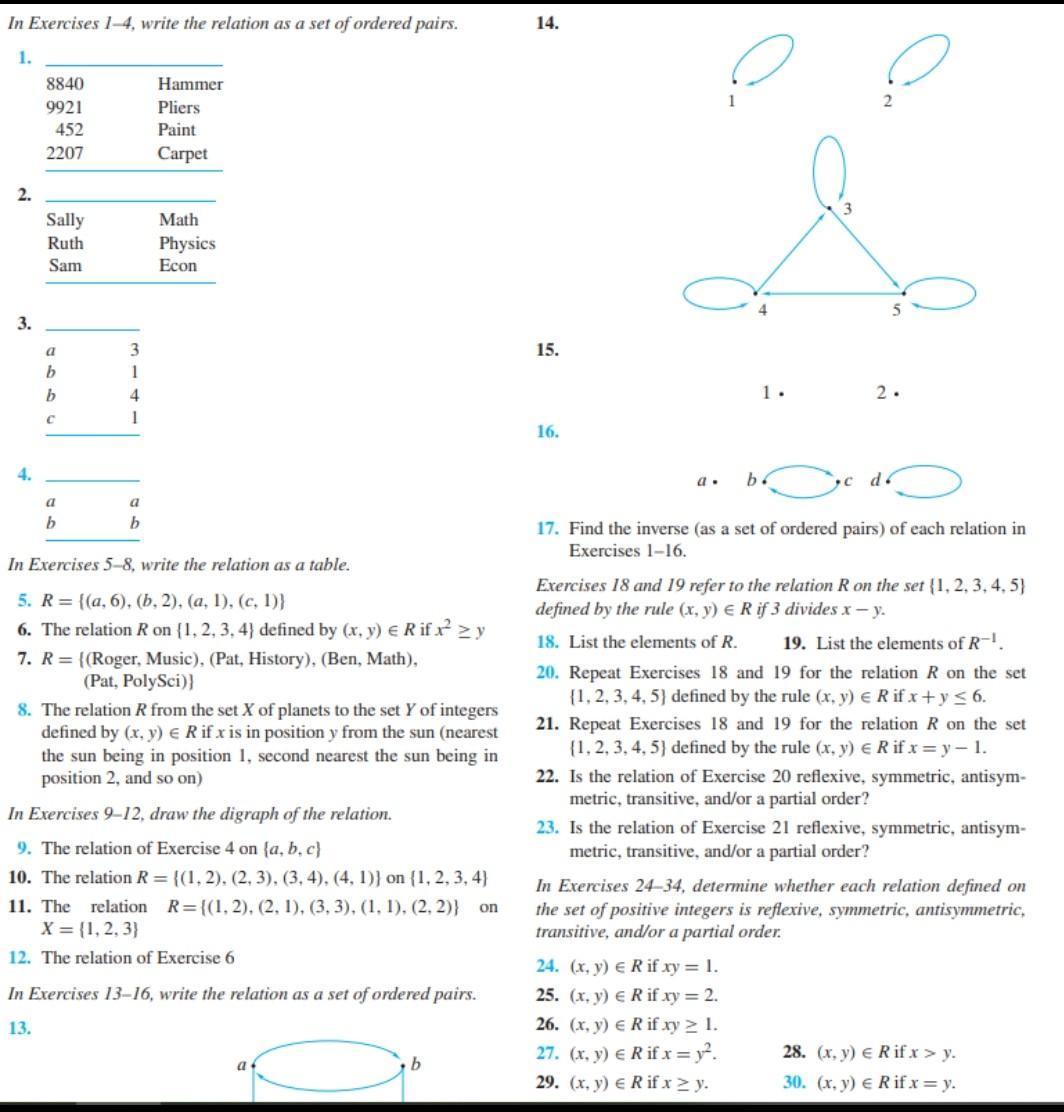 Solved In Exercises 1-4, write the relation as a set of | Chegg.com