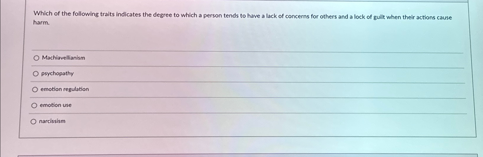 Solved Which of the following traits indicates the degree to | Chegg.com