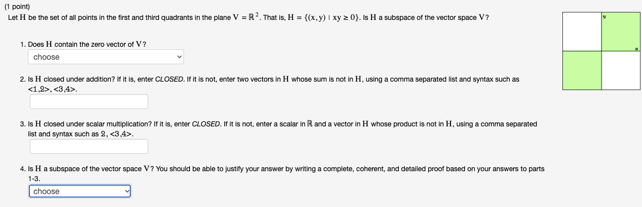 Solved (1 ﻿point)Let H ﻿be the set of all points in the | Chegg.com