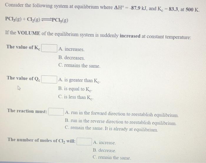 Solved Consider the following system at equilibrium where AH | Chegg.com