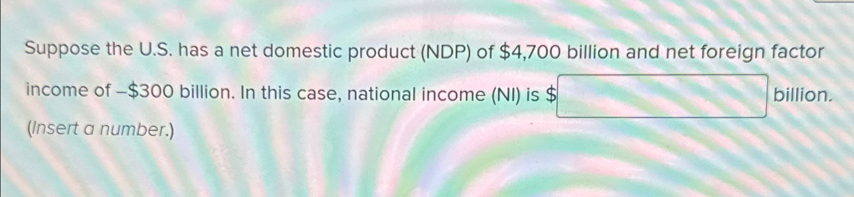 Solved Suppose the U.S. ﻿has a net domestic product (NDP) | Chegg.com