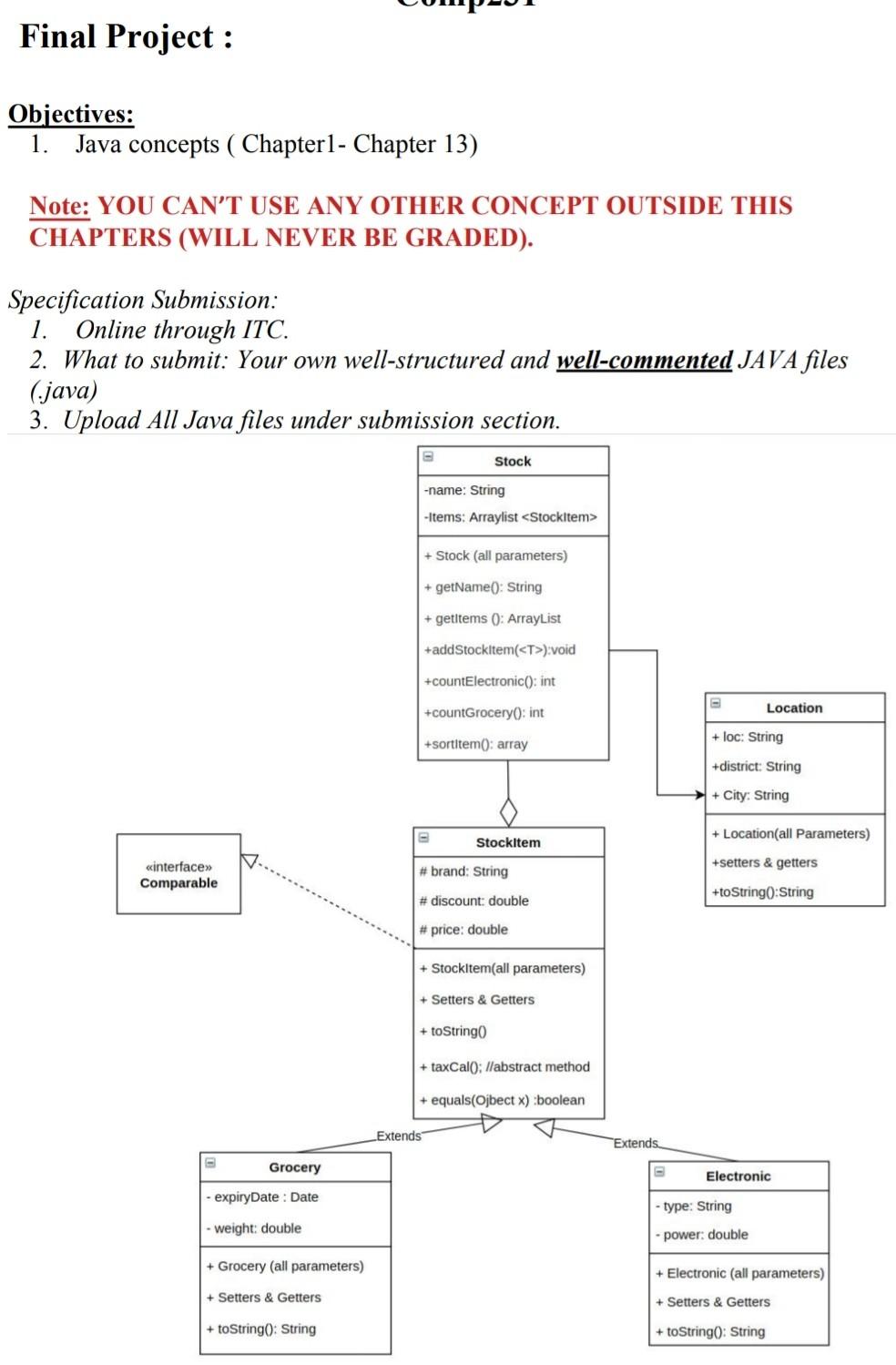 Solved comp Final Project: Objectives: 1. Java concepts ( | Chegg.com