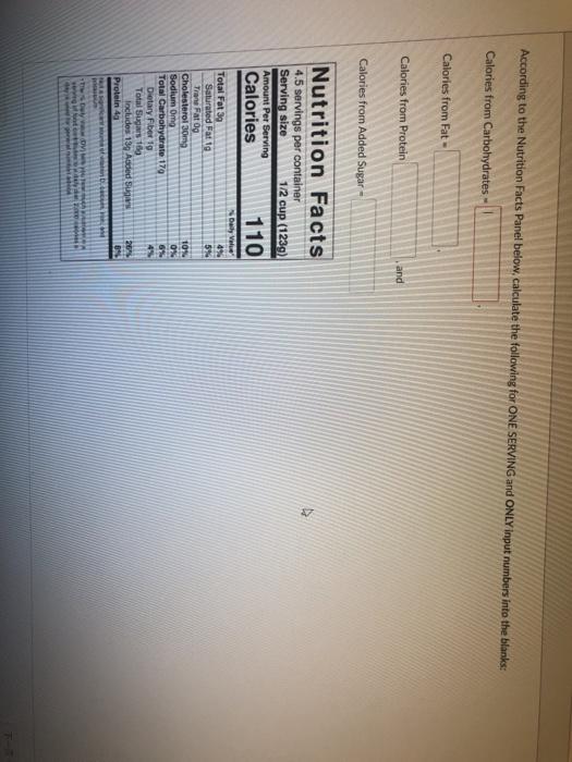 Solved According to the Nutrition Facts Panel below, | Chegg.com