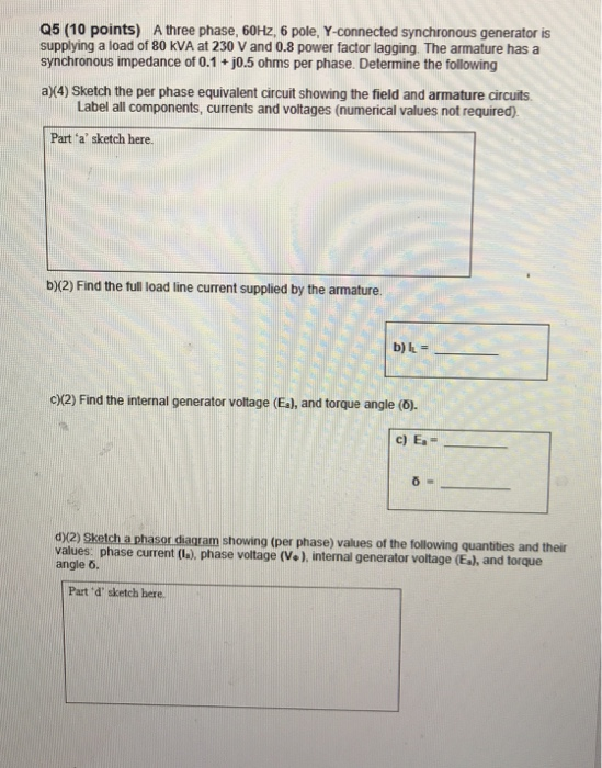 Solved Q5 (10 points) A three phase, 60Hz, 6 pole, | Chegg.com