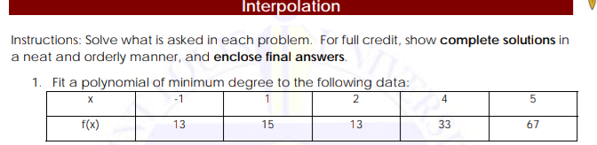 Solved Interpolation Instructions: Solve what is asked in | Chegg.com