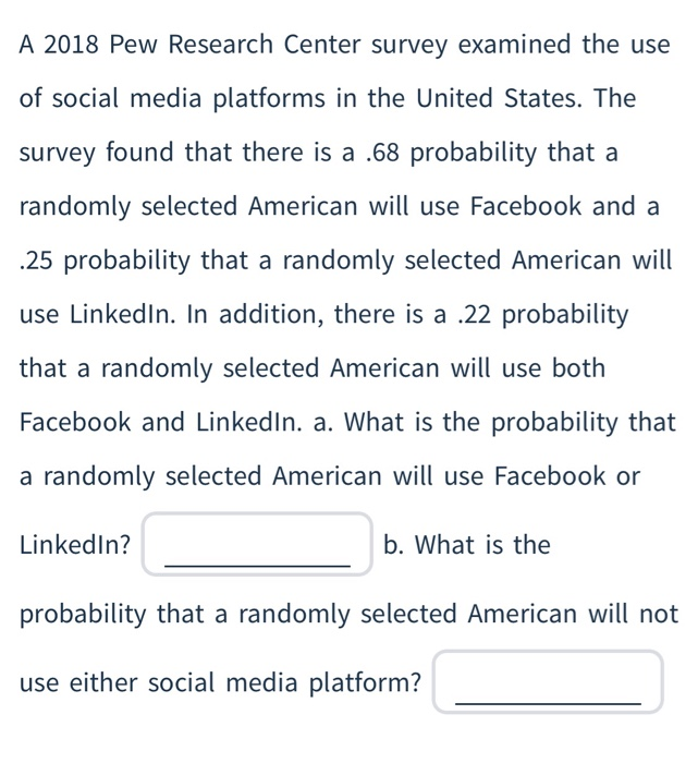 Solved A 2018 Pew Research Center Survey Examined The Use Of | Chegg.com