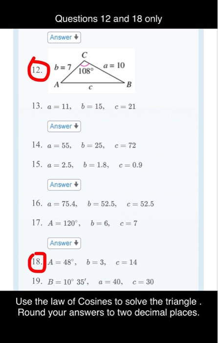 Solved Questions 12 and 18 only Answer - B 13. a=11, b= 15, | Chegg.com