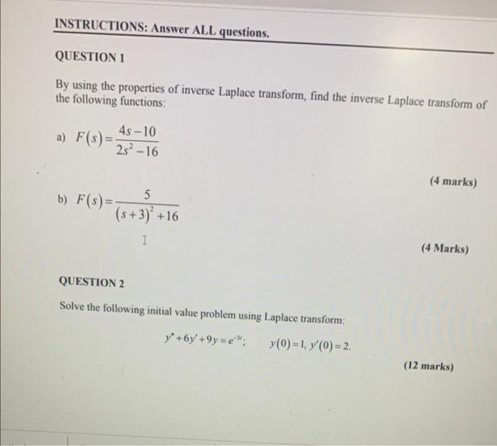 Solved INSTRUCTIONS: Answer ALL questions. QUESTION 1 By | Chegg.com