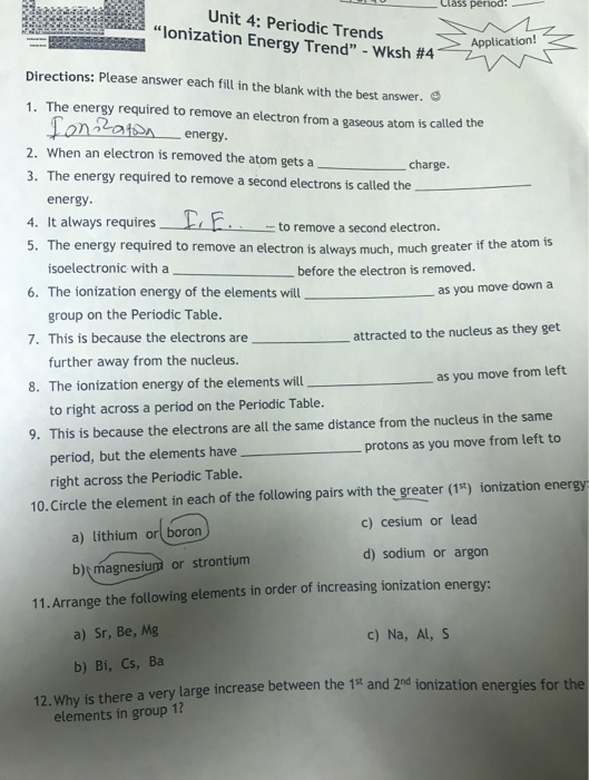 Solved - Class period! Unit 4: Periodic Trends 