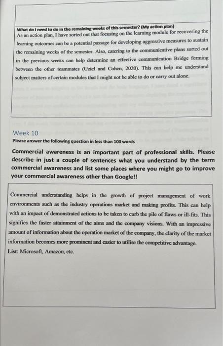 What do I need to do in the remaining weeks of this semester? (My action plan) As an action plan, I have sorted out that focu