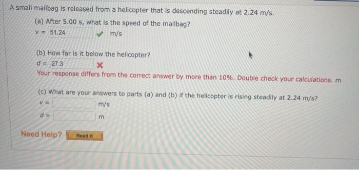 Solved A Small Mailbag Is Released From A Helicopter That Is | Chegg.com