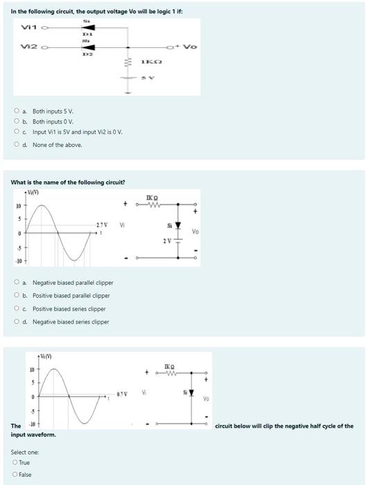 Solved In the following circuit, the output voltage Vo will | Chegg.com