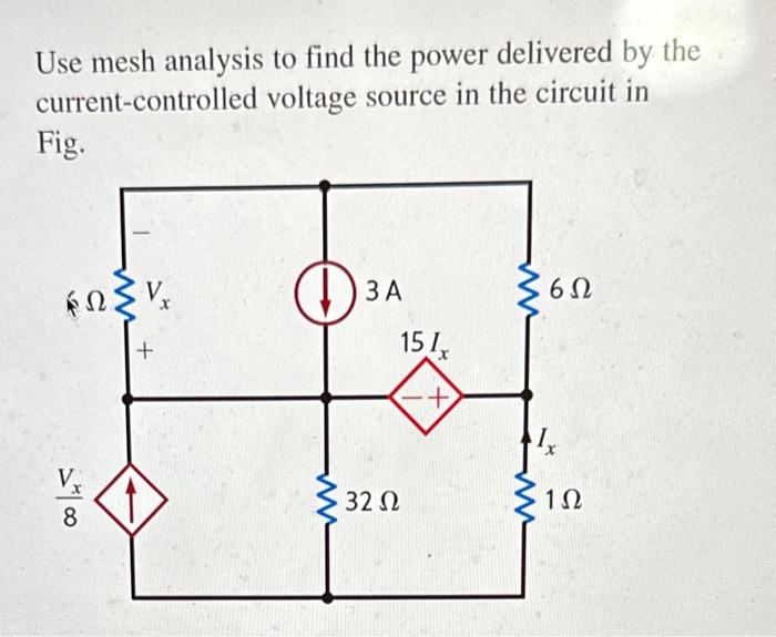 Use mesh analysis to find the power delivered by the current-controlled voltage source in the circuit in Fig.