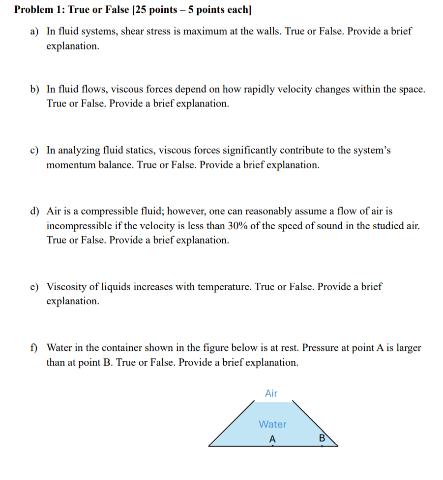 Solved Problem 1: True or False [ 25 ﻿points -5 ﻿points | Chegg.com