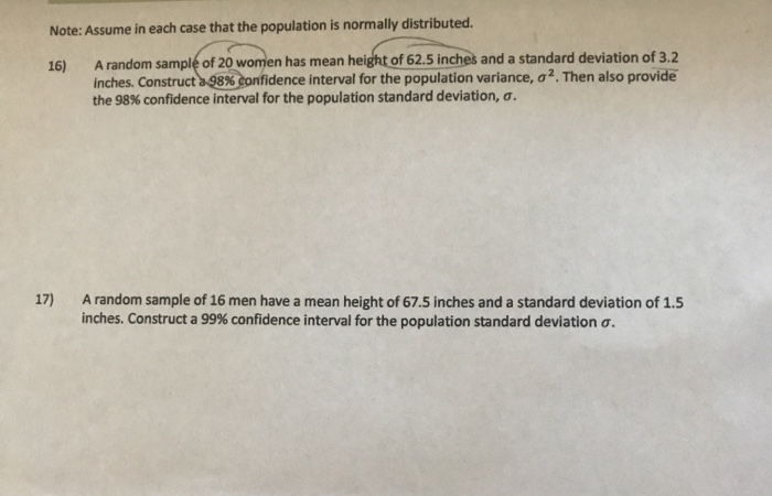 Solved Note: Assume in each case that the population is | Chegg.com