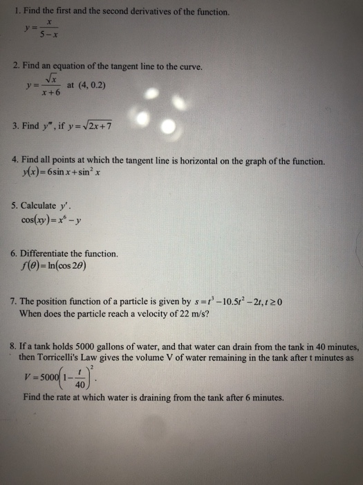 Solved 1. Find the first and the second derivatives of the | Chegg.com