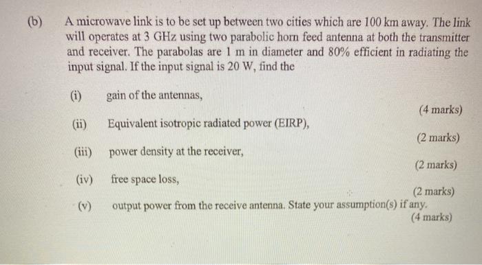 Solved (b) A microwave link is to be set up between two | Chegg.com