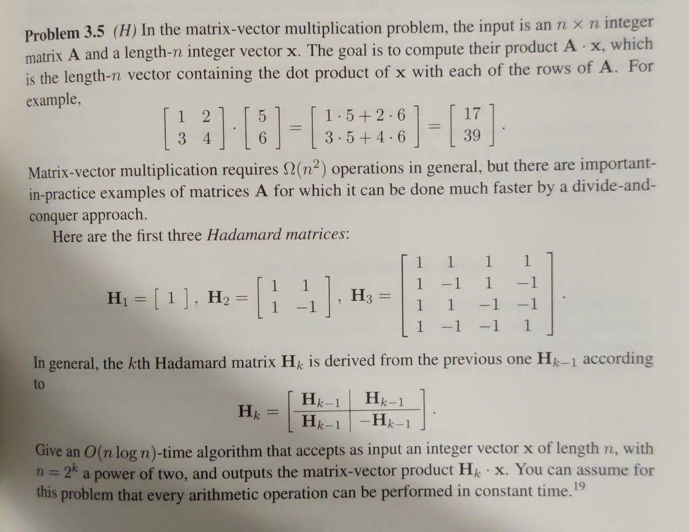 Solved Problem 3.5 (H) In the matrix-vector multiplication | Chegg.com