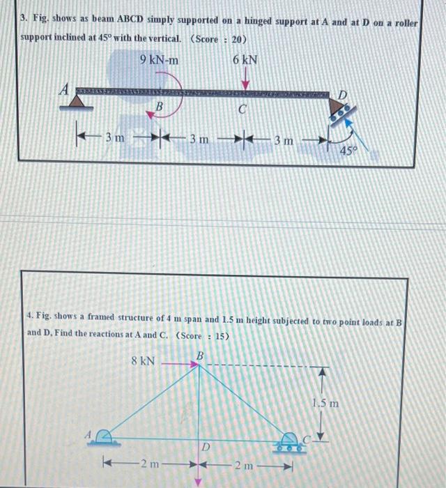 Solved 3. Fig. shows as beam ABCD simply supported on a | Chegg.com