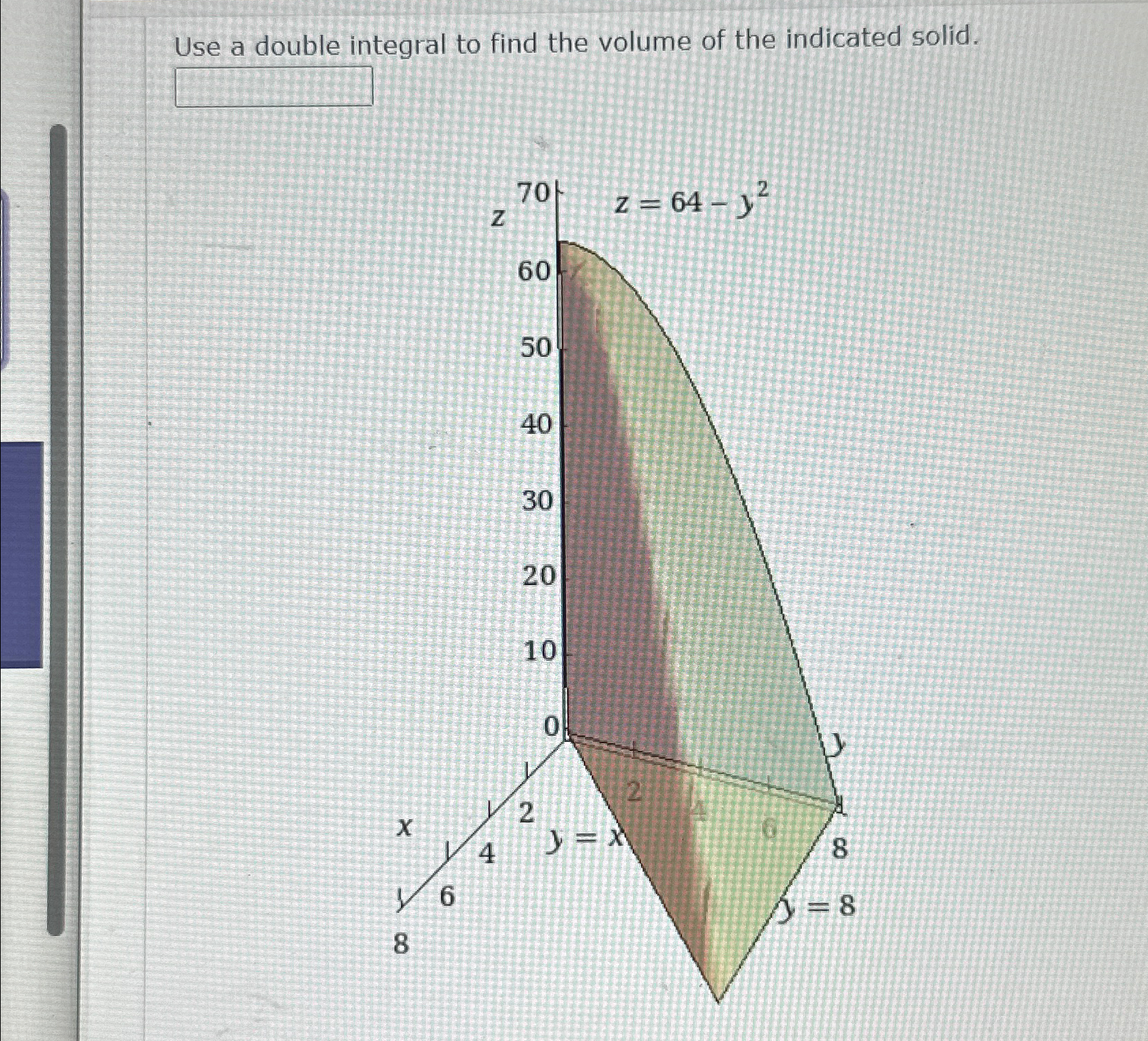 Solved Use a double integral to find the volume of the | Chegg.com