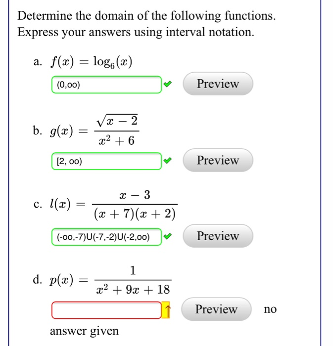 Solved Determine The Domain Of The Following Functions
