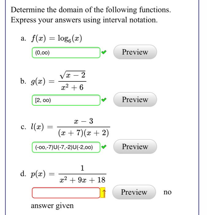 Solved Determine The Domain Of The Following Functions 