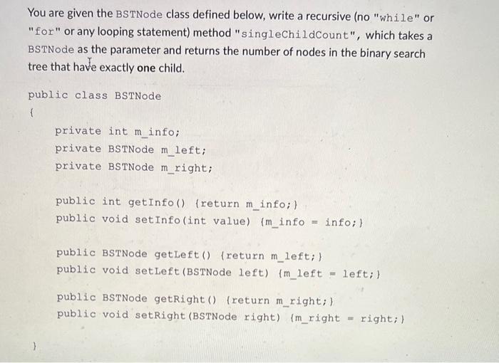 Solved For example, calling singlechildcount (root) on the | Chegg.com
